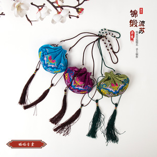 香囊荷包香包袋批发蝙蝠香囊双耳荷包空袋批发手工锦缎刺绣流苏
