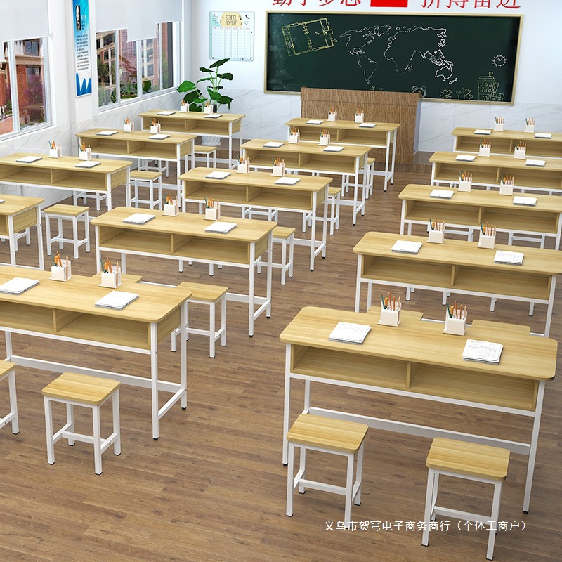 学生课桌椅双层带抽屉课桌补习班辅导单人双人三人位会议培训