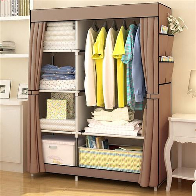 高档组装衣橱简易衣柜光布艺组合收纳家用折叠双人时布衣柜乐活宿