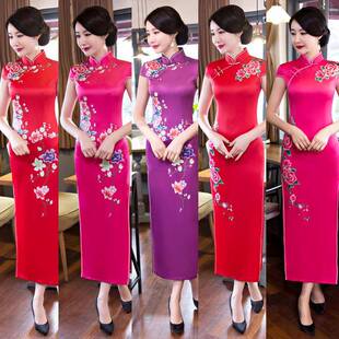 走秀团队演出大码 时尚 旗袍修身 丝绸双层修身 旗袍 长款 2020新款