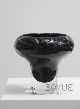 现代简约轻奢黑色大口高脚琉璃花瓶设计师样板间软装花艺装饰摆件