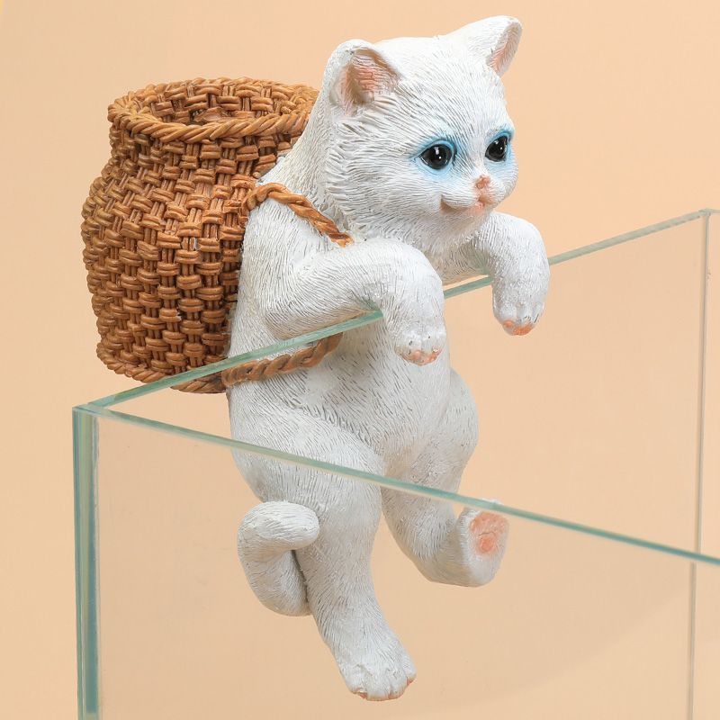 猫咪鱼背包壁挂摆件可爱水族箱鱼缸办公桌创意全套布景装饰