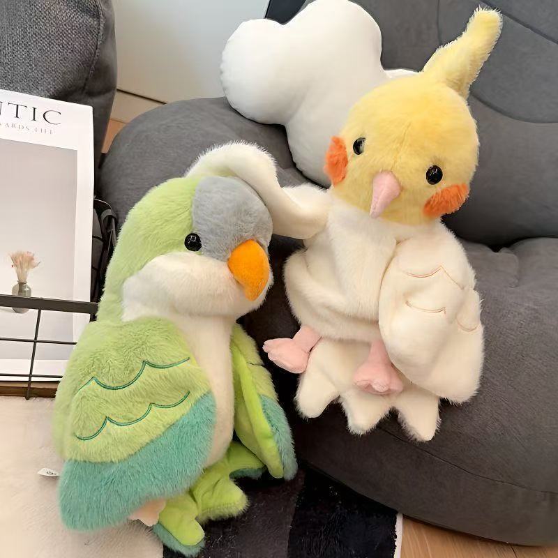 彩色鹦鹉毛绒手偶可爱小鸟玩偶超软动物公仔生日赠送礼品
