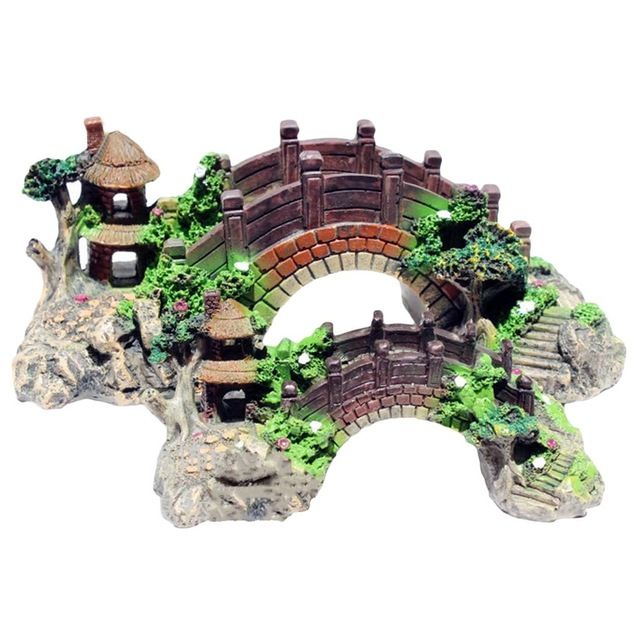 鱼缸装饰假山孔桥造景大小摆件仿真桥假石桥大拱桥仿真水草躲避屋
