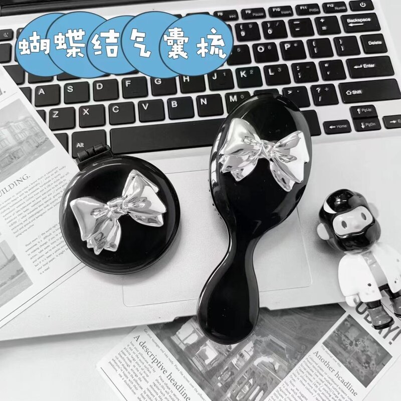 可爱蝴蝶结小梳子便携式随身迷你折叠气垫梳气囊按摩梳镜子一体