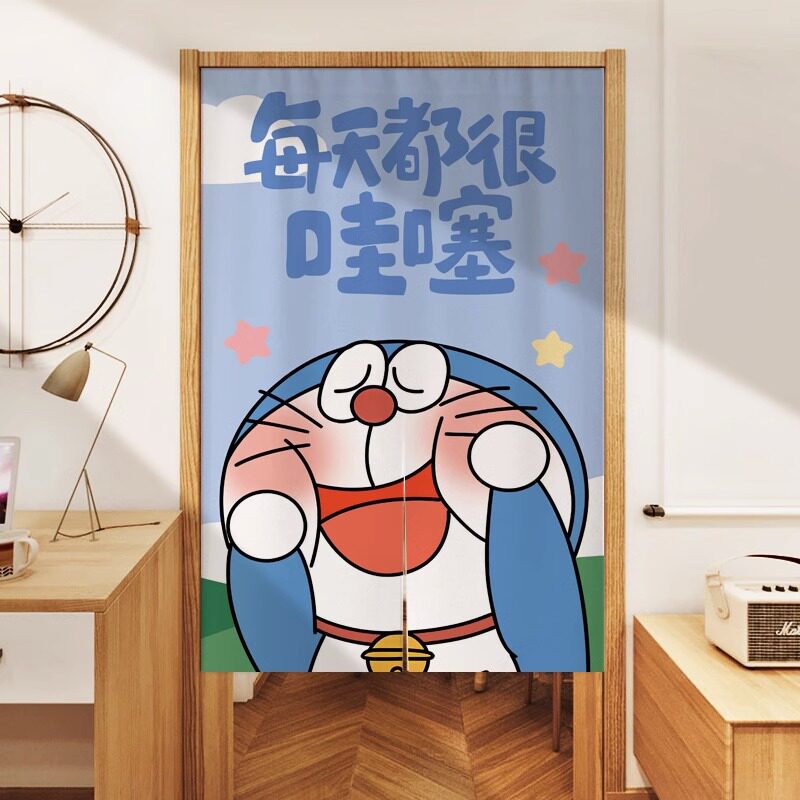 机器猫卡通门帘隔断帘家用厨房遮挡帘半截短帘儿童房卧室半帘挂布