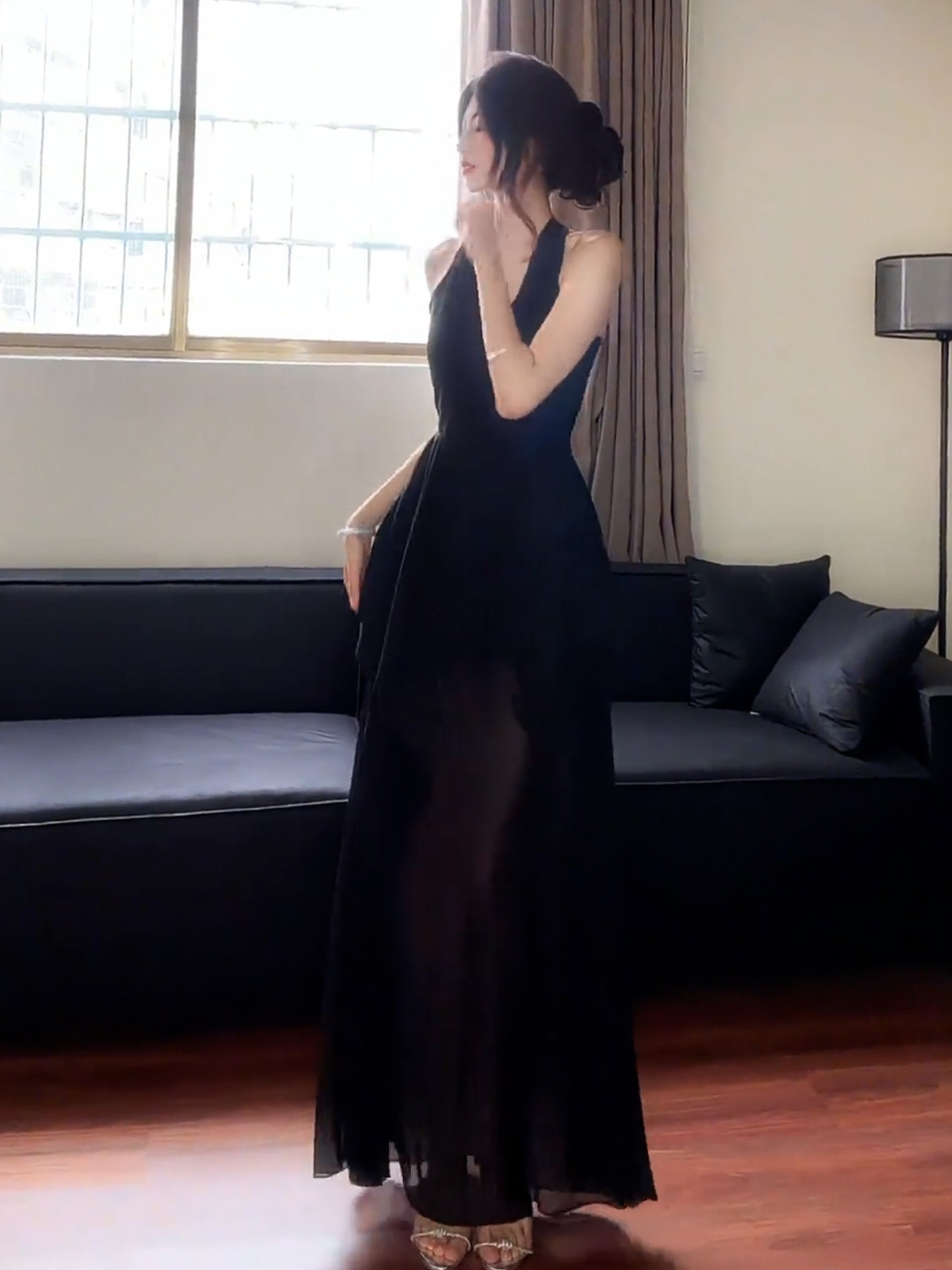 French Chic Halter Maxi: Innocent Allure, Black Summer Style - Product image 2