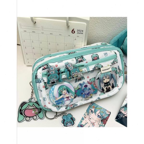 大容量痛包初音未来笔袋收纳袋多功能吧唧三层多层铅笔袋透明