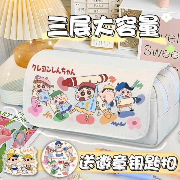 高中生大容量铅笔盒颜值收纳学生笔袋韩版文具盒小众初蜡笔小新高