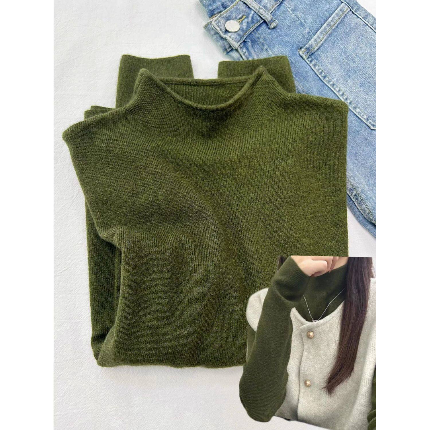 绝美复古墨绿色miu系打底衫女秋冬保暖针织内搭立领毛衣软糯上衣