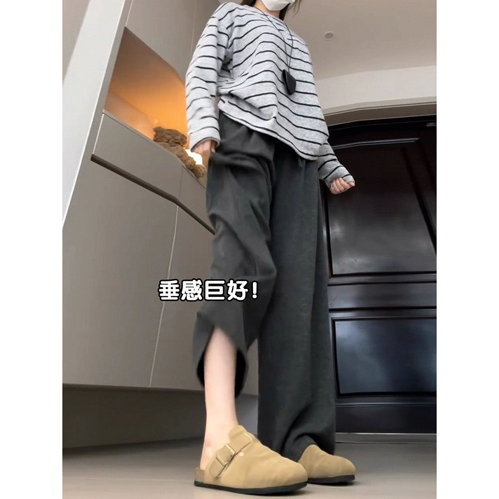 灰色阔腿裤女秋季2025新款高腰直筒宽松bf慵懒风休闲裤垂感糯米裤