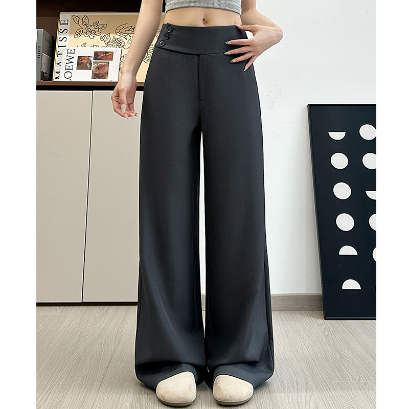 灰色高级感西装裤子女夏季薄款2026新款今年流行直筒阔腿裤垂坠感