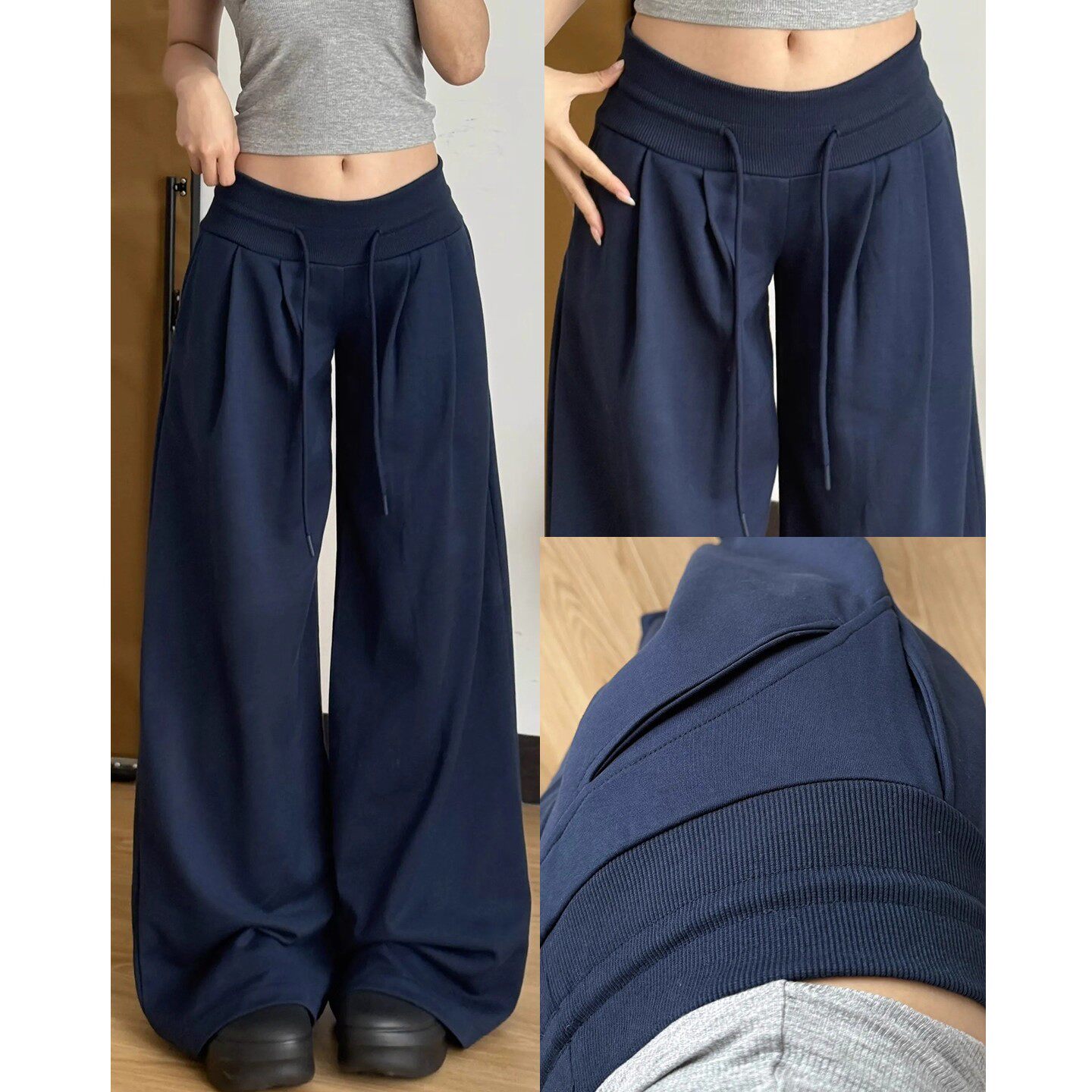 美式复古运动阔腿裤女2025新款低腰宽松慵懒风春秋垂感卫裤休闲裤