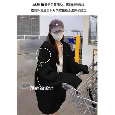 10PMX0%纯棉美式复古拉链开衫卫连衣秋女冬季加绒加厚ovesizre帽