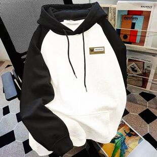 重磅纯棉春秋款连帽插肩卫衣男冬季加厚潮牌美式休闲宽松学生外套