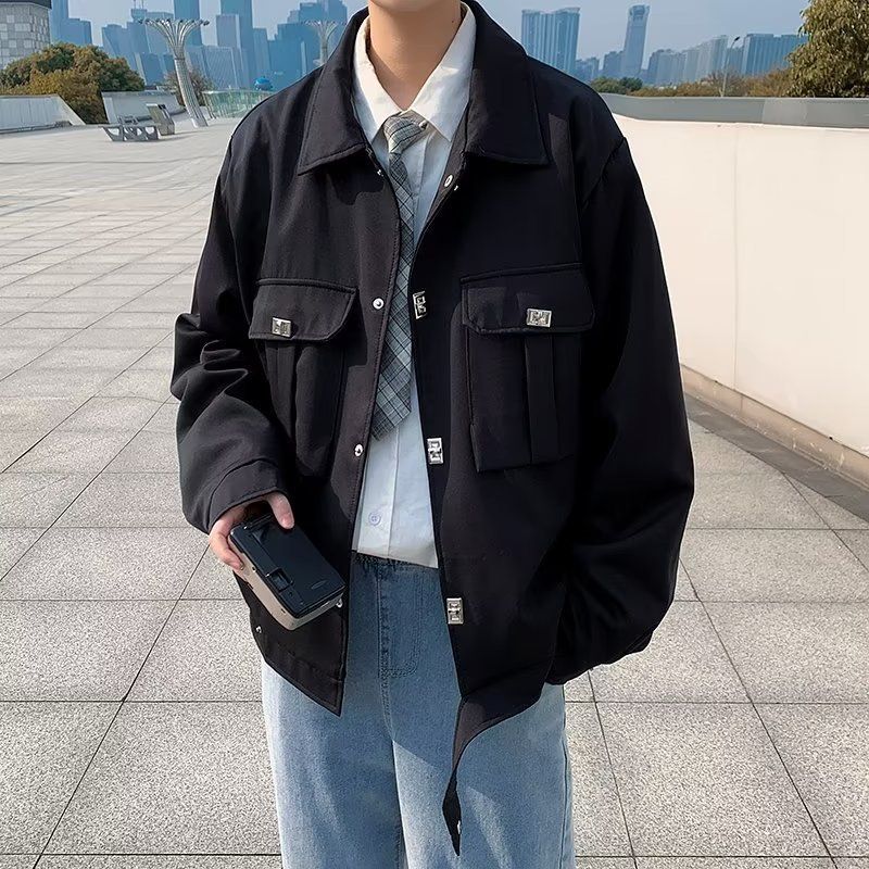 设计感夹克男士春秋季潮牌痞帅短款外套2023新款潮流翻领秋装上衣