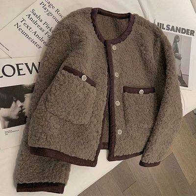 小香风羊羔毛短外套女秋冬加厚