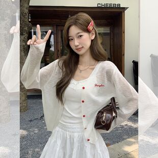 白色薄款微透字母印花针织罩衫女2025夏季新款小众设计感绝美上衣