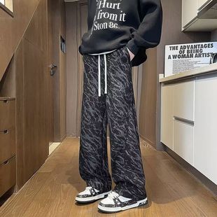 宽松阔腿裤灯芯绒裤子男美式潮牌扎染休闲裤秋冬加绒加厚直筒卫裤