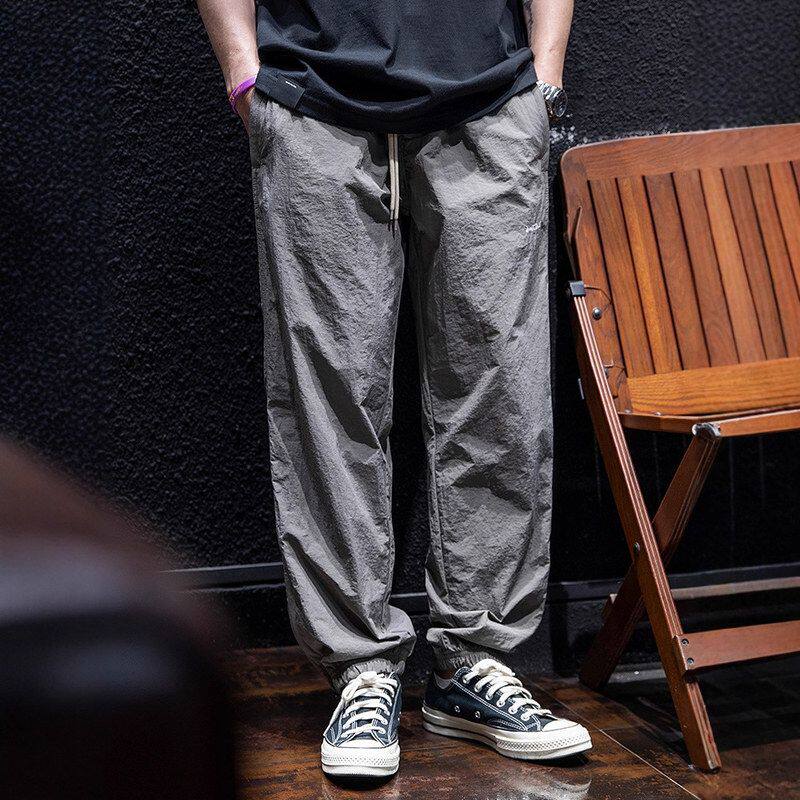 日系复古刺绣抽绳速干运动九分裤男潮牌夏季宽松薄款休闲沙滩长裤