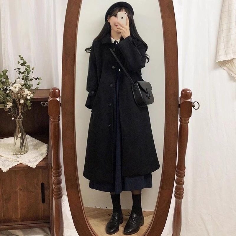 呢子大衣女赫本风秋冬2026新款小个子韩系感加厚黑色毛呢外套