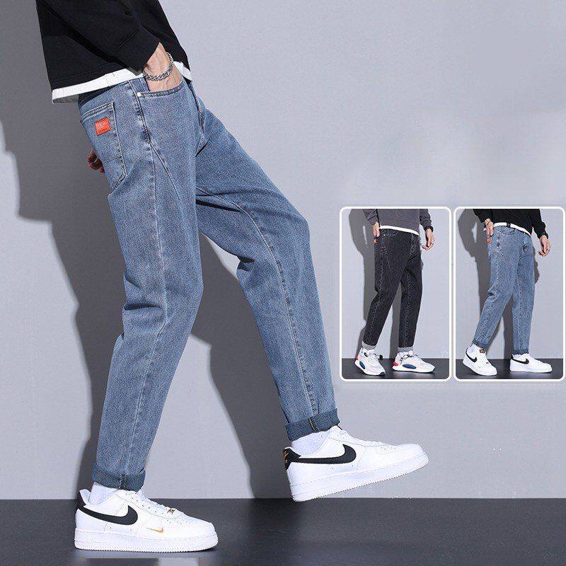 男士牛仔裤夏季薄款宽松直筒潮流休闲青年帅气潮牌九分裤子