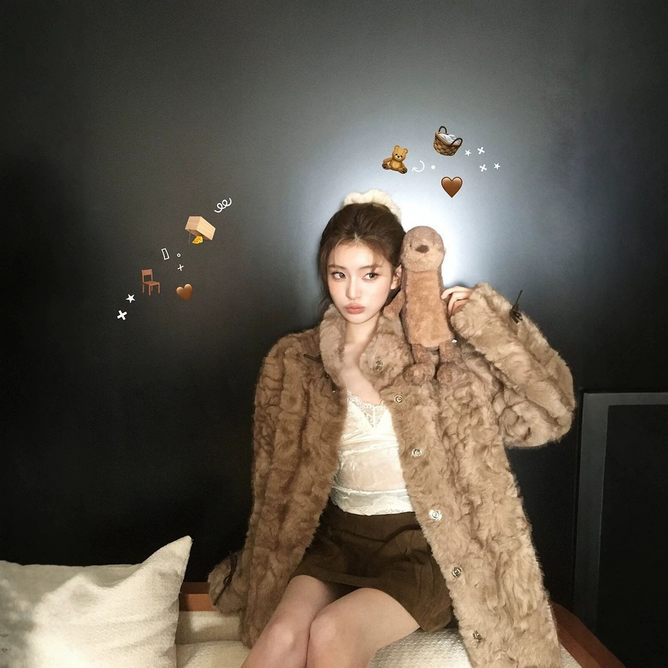小熊心事 立领染尖环保皮毛一体外套女冬季慵懒休闲加厚毛毛大衣