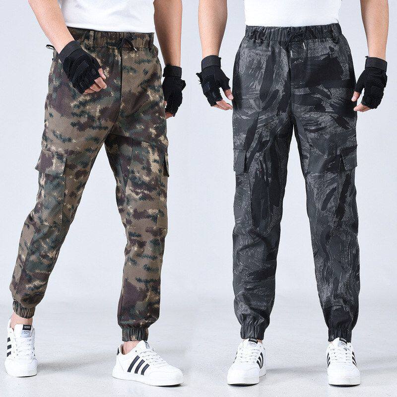 迷彩裤男款春秋户外登山军训裤美式纯棉弹力多口袋束脚作训工装裤