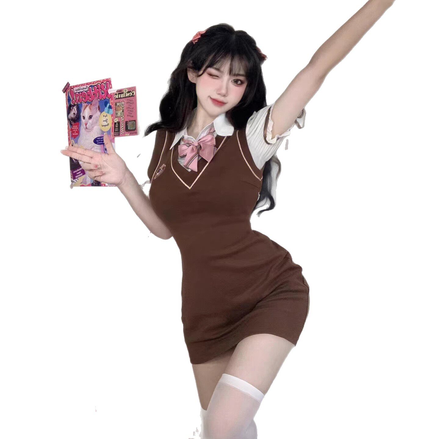 学院风甜酷辣妹小清新御姐范包臀泡泡袖连衣裙子JK制服套装纯欲夏