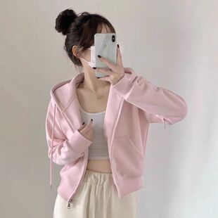 粉色早秋季短卫衣厚外套女2025年新款百搭小个子秋款穿搭开衫上衣