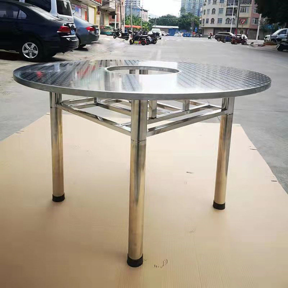 不锈钢火锅桌火锅店专用圆桌子圆形一体圆桌餐桌简约现代经济型桌