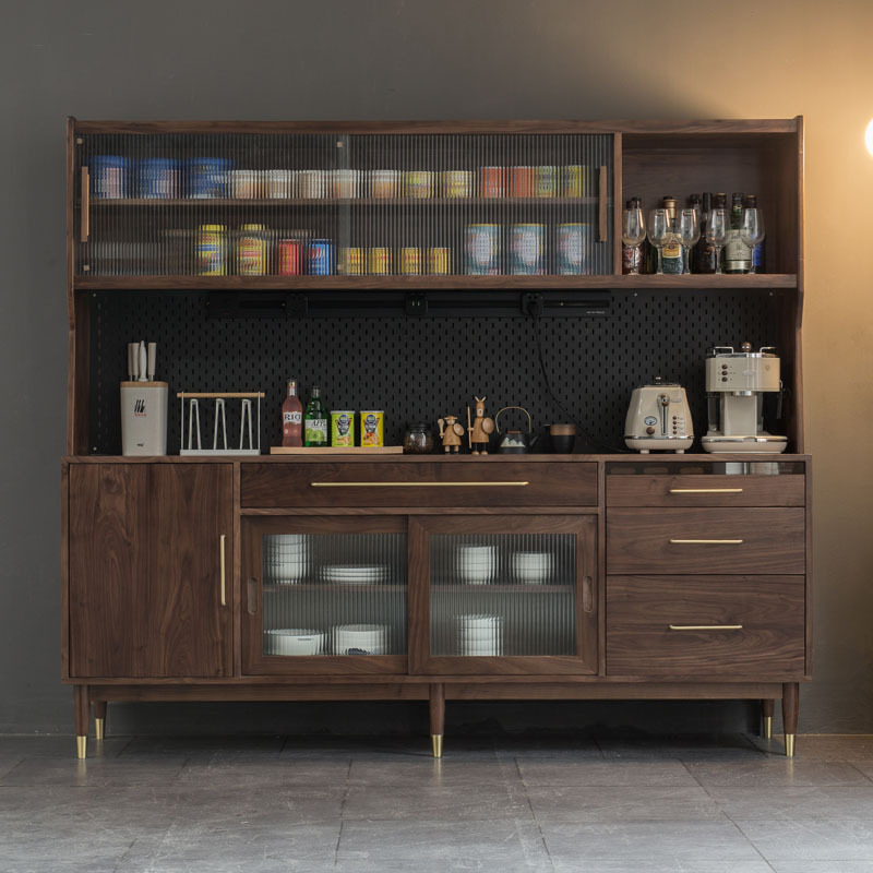 北欧黑胡桃木餐边柜樱桃木橱柜厨房实木收纳柜靠墙酒柜柜子咖啡柜