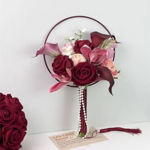 高级感团扇拍照道具结婚手捧花扇子新中式新娘仿真花家居摆放花扇