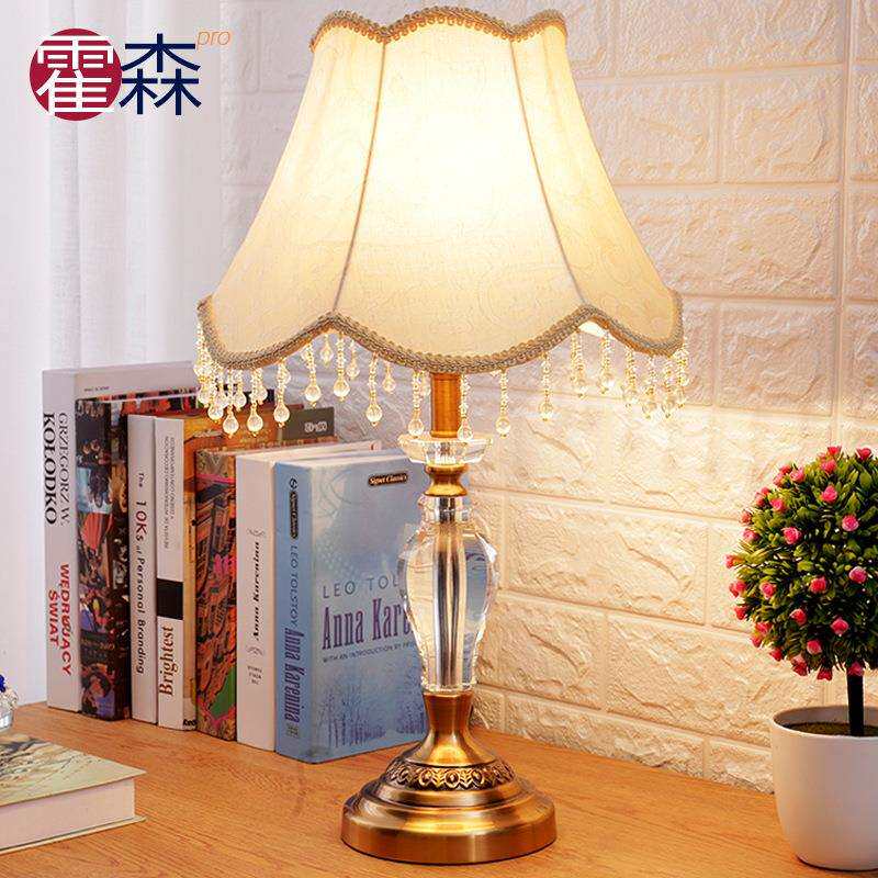 欧式水晶台灯简约客厅卧室床头装饰结婚时尚创意美式酒店布艺台灯