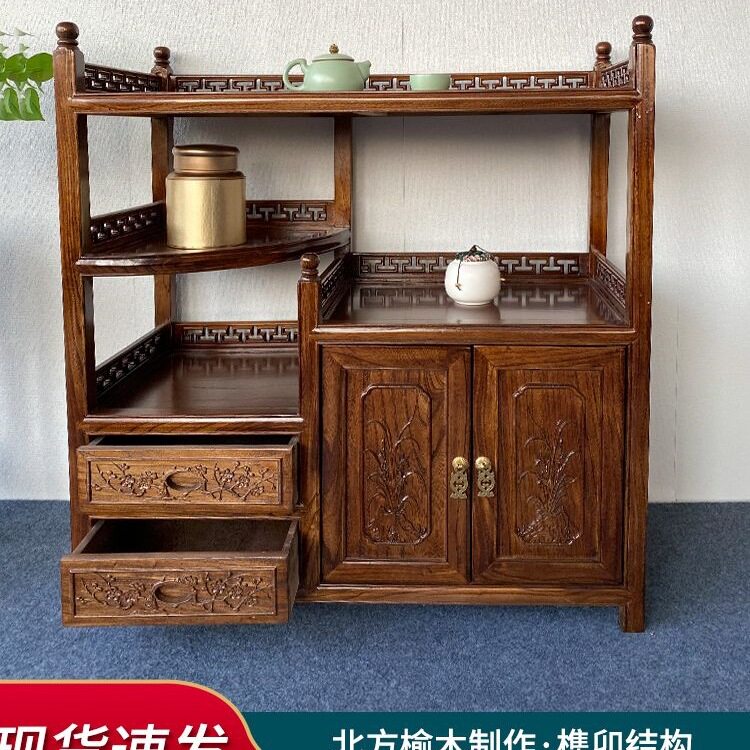 中式实木茶水柜餐边柜落地收纳