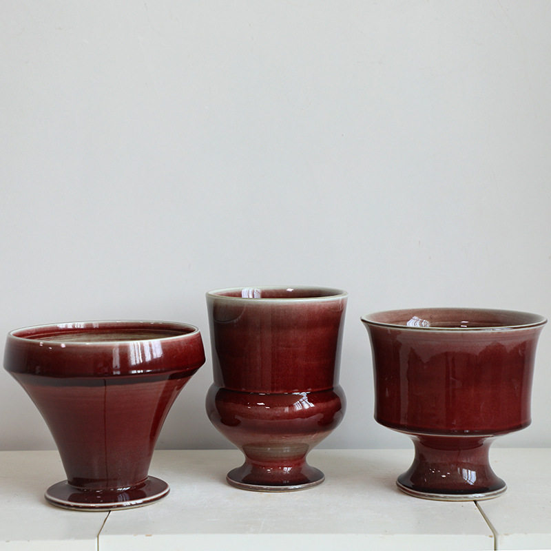 郎红元宵陶瓷花盆现代中式客厅插花摆件蝴蝶兰盆宿玄关高级感装饰