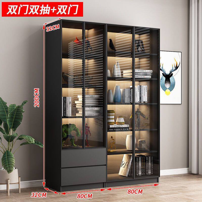 防尘玻璃门实木书柜客厅展示柜
