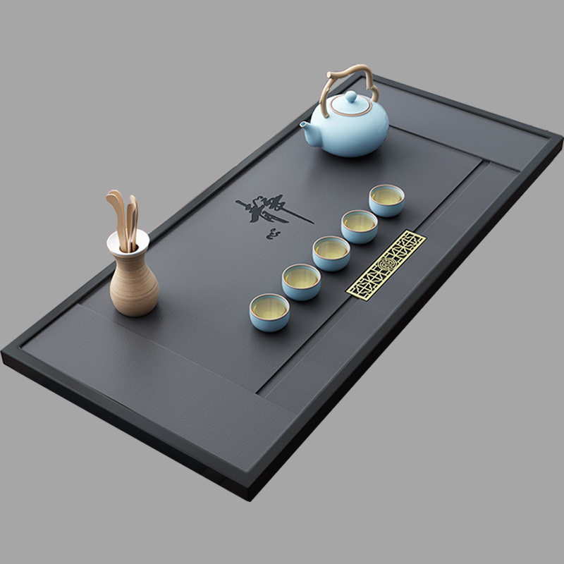乌金石茶盘家用茶台嵌入式整块天然石头泡茶盘简约大小号茶海石盘