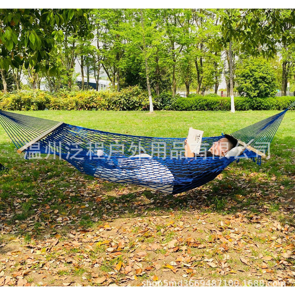 休闲户外野营吊床传统手工编织??双人款棉绳网状吊床批发