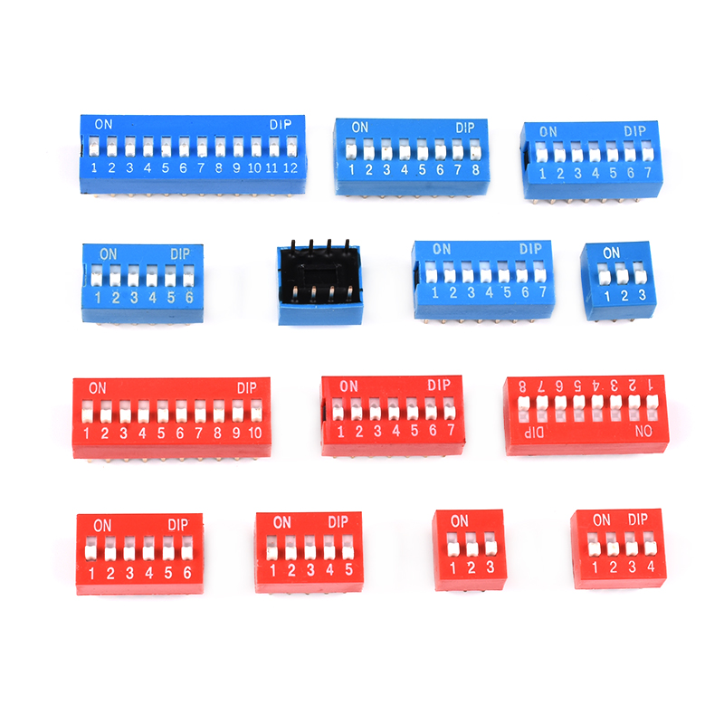 拨码开关拨动平拨直插DS-1P2P3P4P5P6P7P8P10P12位2.54mm红色蓝色