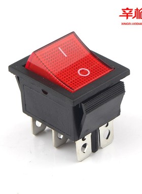 船型翘板电源开关KCD4-201-N六脚二档31*25mm16A/250V红色带灯