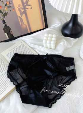 B-5232透气网纱蝴蝶结蕾丝拼接女内裤法式纯欲性感舒适波点女士