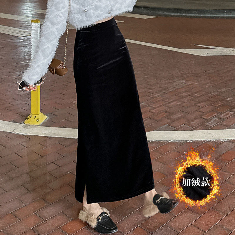 金丝绒半身裙女黑色长裙2
