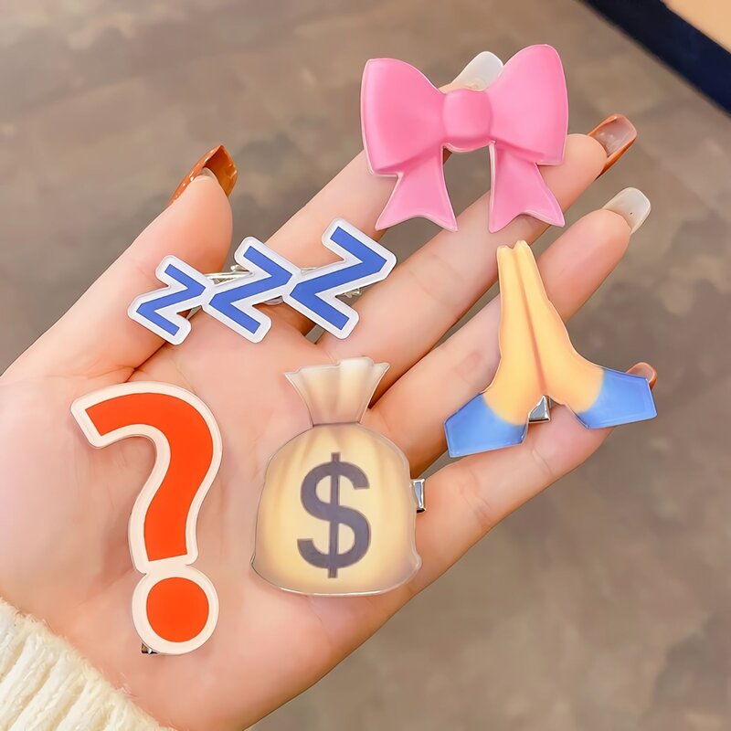 恶搞emoji流汗问号水滴发夹网红同款可爱刘海表情包无语装饰发卡