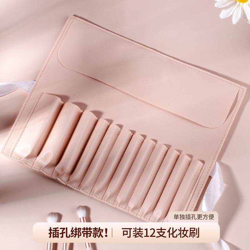 蓝色便携带盖外出开学化妆刷收纳桶防尘桌面化妆用品收纳盒