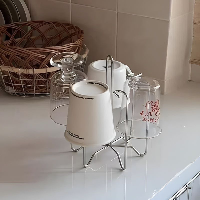 家用创意不锈钢倒挂沥水杯架厨房桌面高颜值茶杯收纳置物架子