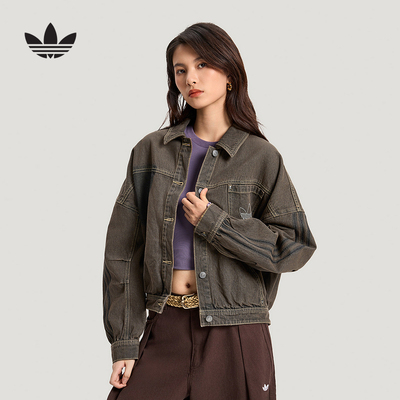adidas阿迪达斯三叶草夹克2026春女美式复古棉质牛仔外套 KR5042