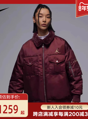 NIKE耐克外套女龙年新年款翻领刺绣红色飞行员夹克棉服FZ6449-619