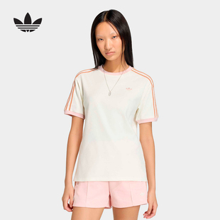 adidas阿迪达斯三叶草2026夏女复古三条纹休闲运动短袖T恤 KY8127