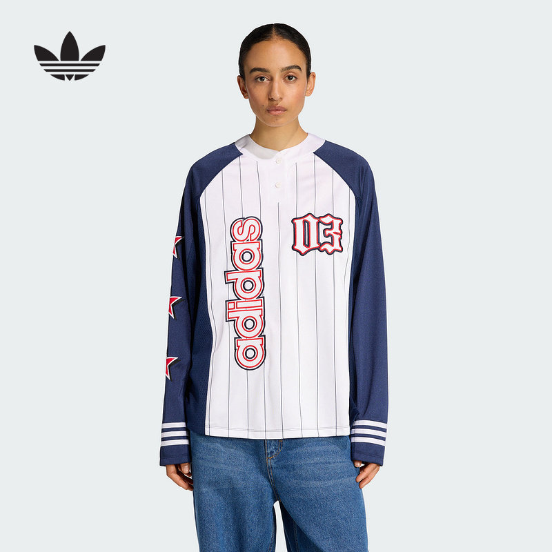 adidas阿迪达斯冬美式复古运动宽松球衣女长袖上衣 KC6283